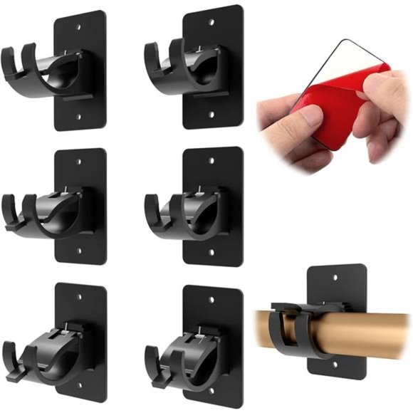 6 PCS Curtain Rod Bracket Holder,Universal Self Adhesive Wall Mount fits Support